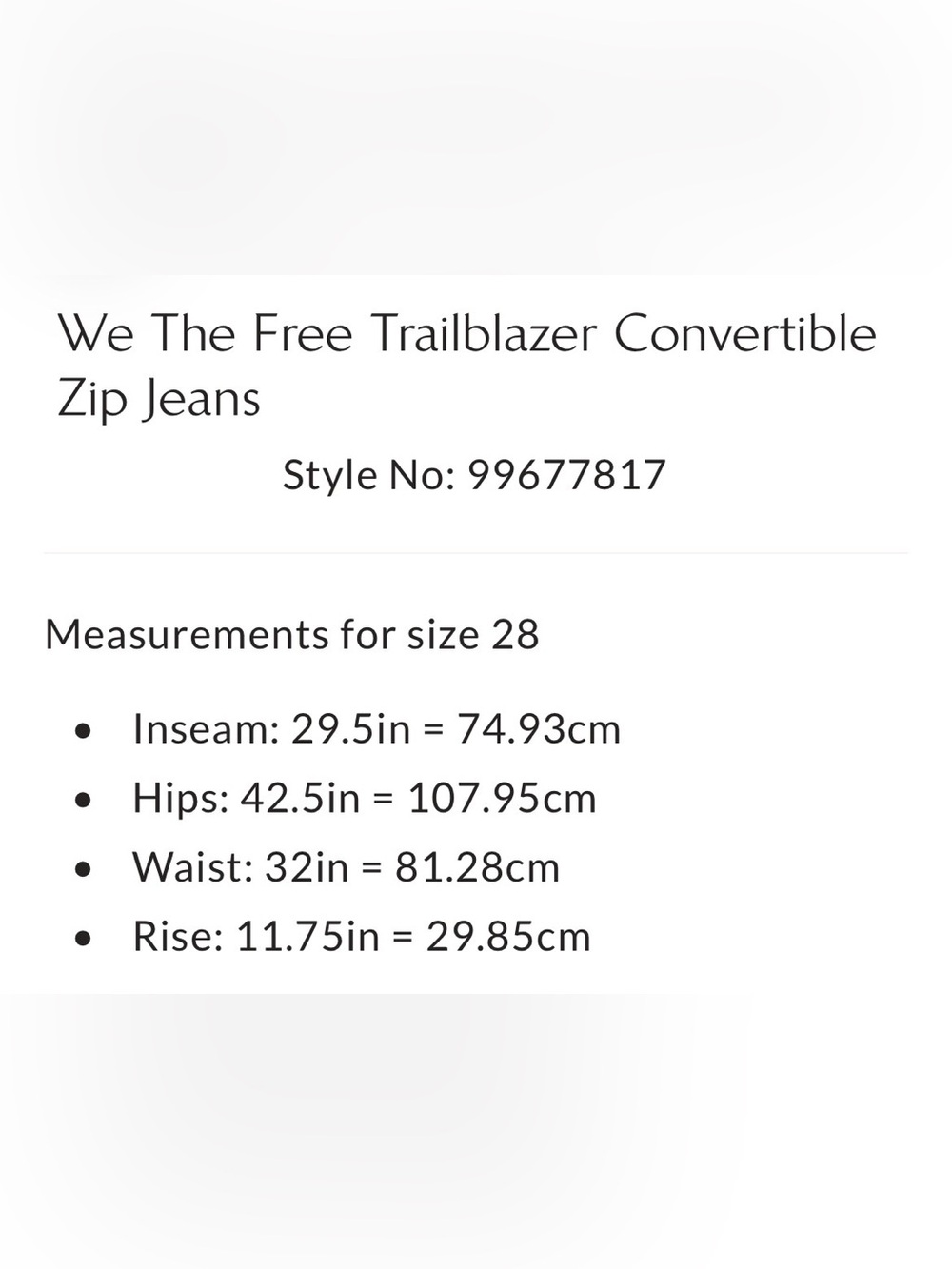 Free People We The Free Trailblazer Convertible Zip Jeans Size 24 NWT - Picture 13 of 16